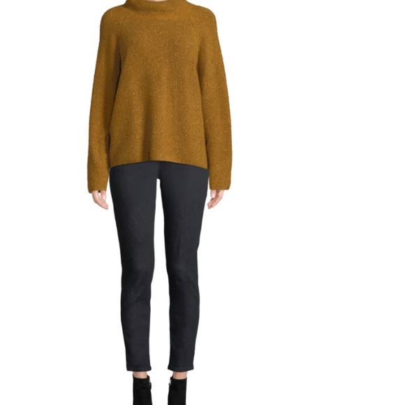 Eileen Fisher Tweedy Funnel-Neck Sweater Mustard Gold - Picture 2 of 7